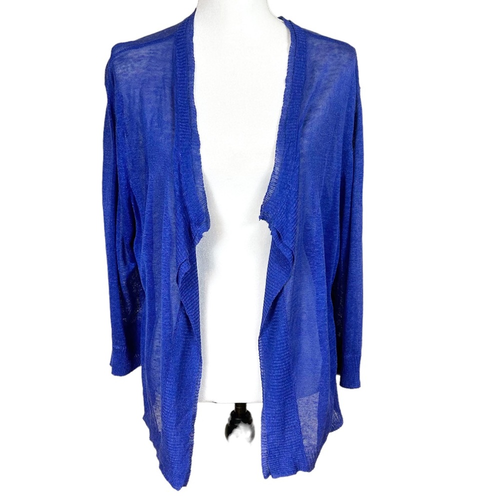 Nic + Zoe open front lightweight linen cardigan blue NWT 1X
